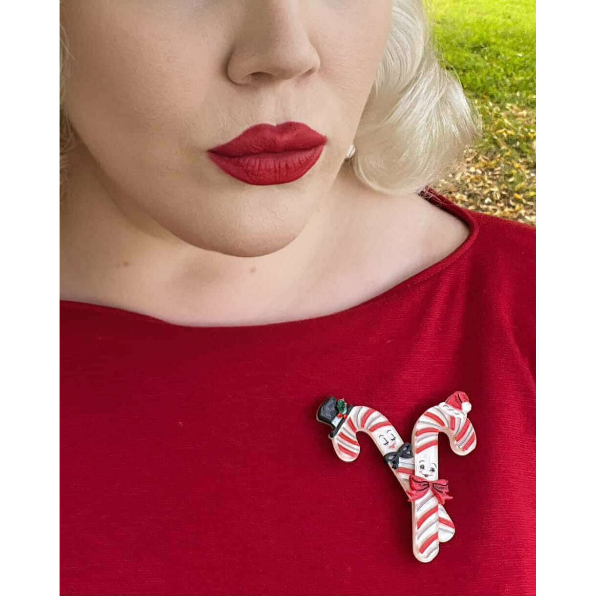Candy Cane Couple Brooch by 50's Vintage Dame x Lipstick & Chrome