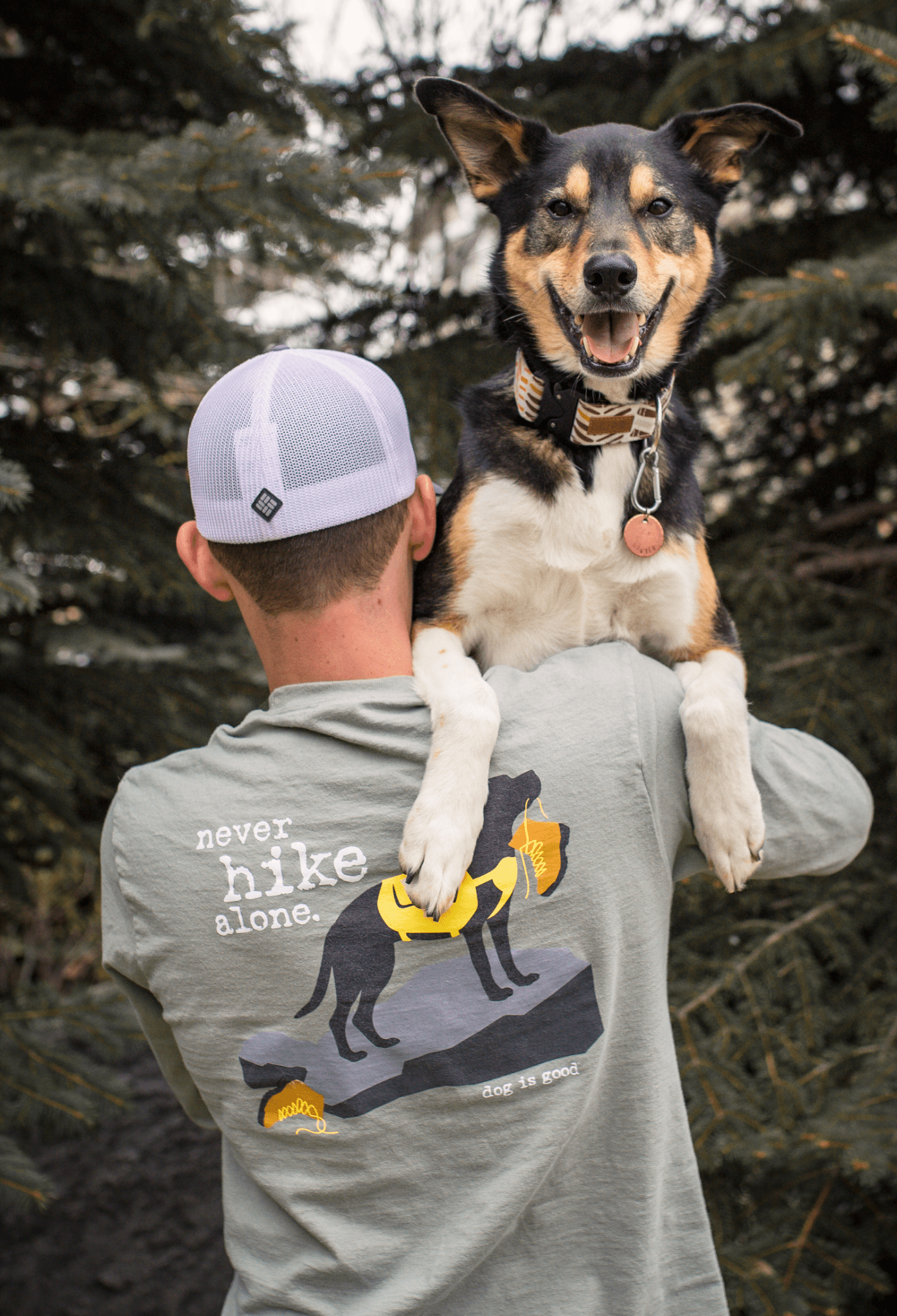 Long Sleeve T-shirt: Never Hike Alone by Dog is Good at Shirley Shoppe