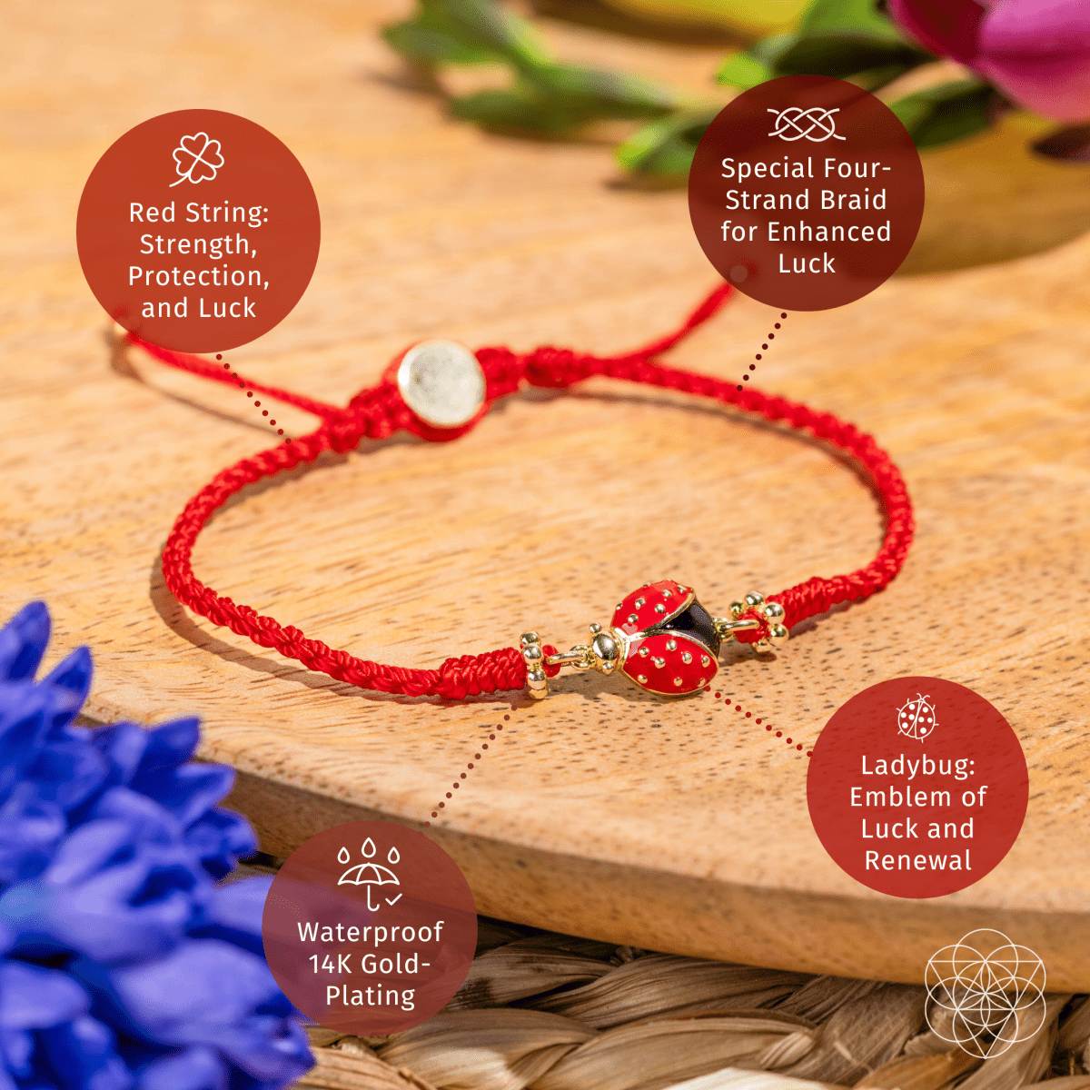 Lucky Ladybug - Four-Strand Red String Bracelet by Conscious Items at Shirley Shoppe