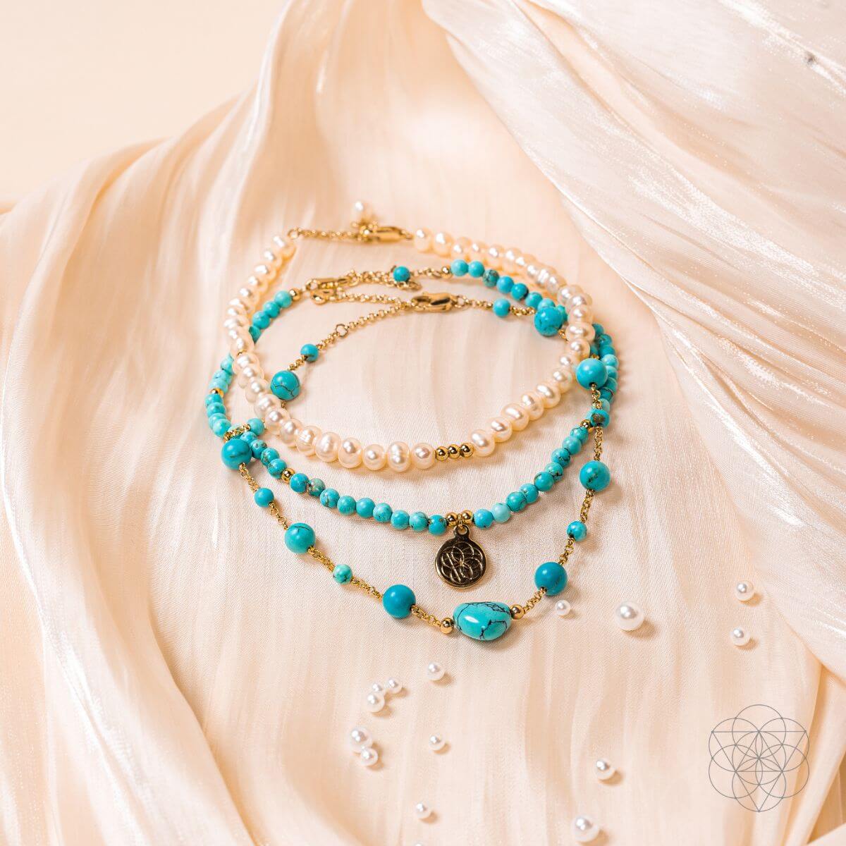 Luminous Glow - The Turquoise and Pearl Anklets of Love by Conscious Items at Shirley Shoppe