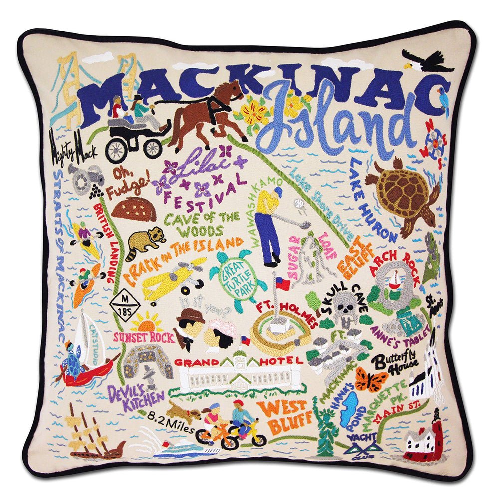 Mackinac Island Hand - Embroidered Pillow by Cat Studio by Quirks! at Shirley Shoppe