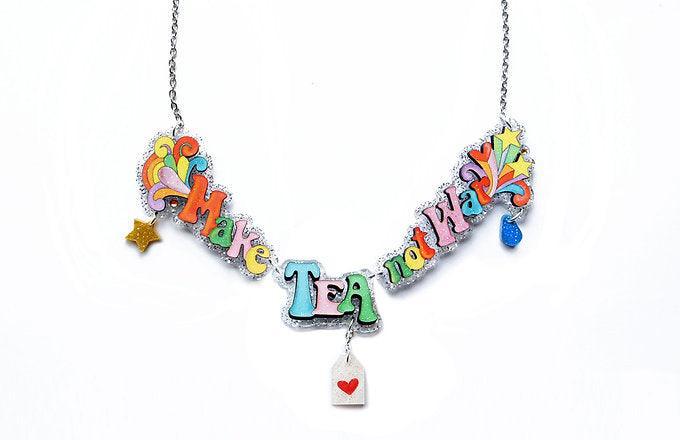 Make Tea Not War Necklace by Laliblue – Retro Statement Necklace Vintage Inspired by Quirks! at Shirley Shoppe
