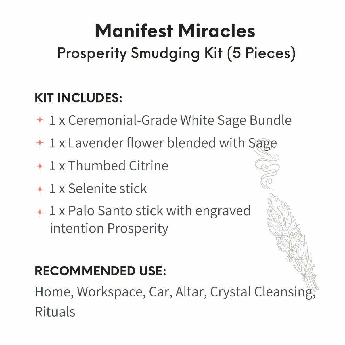 Manifest Miracles - Prosperity Smudging Kit (5 Pieces) by Conscious Items at Shirley Shoppe