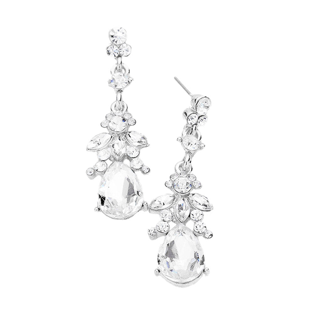 Marquise Crystal Teardrop Accented Evening Earrings