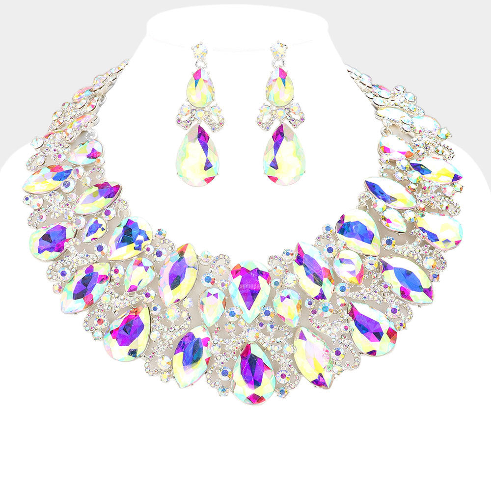 Marquise Teardrop Stone Accented Evening Necklace
