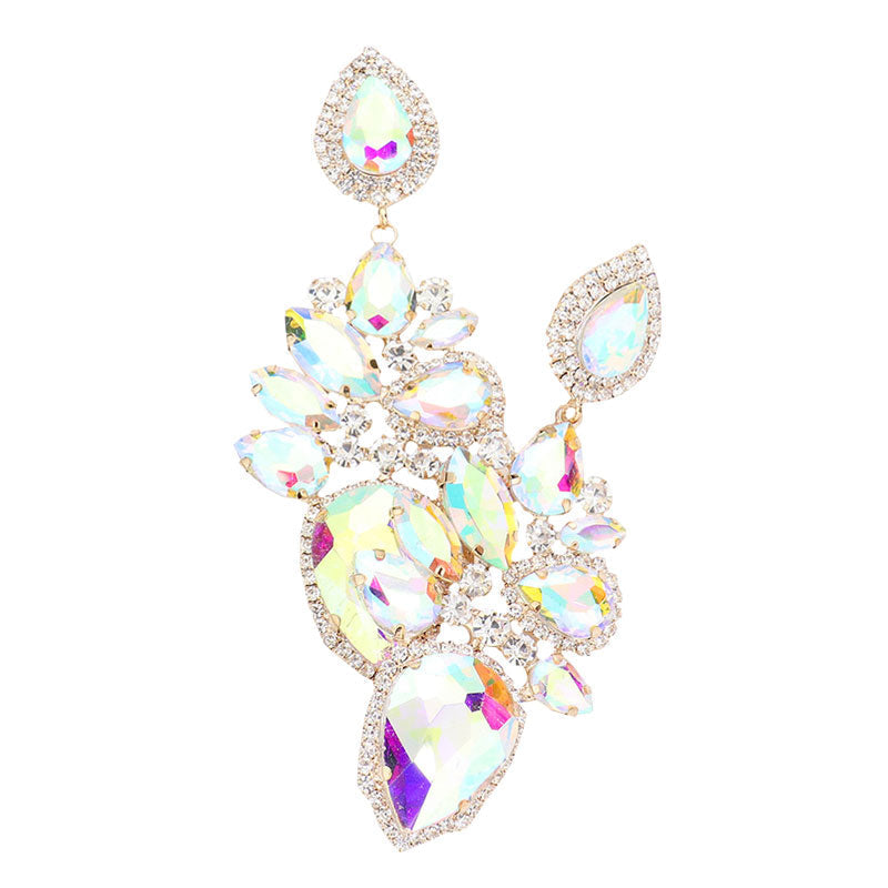 Marquise Teardrop Stone Cluster Dangle Evening Earrings