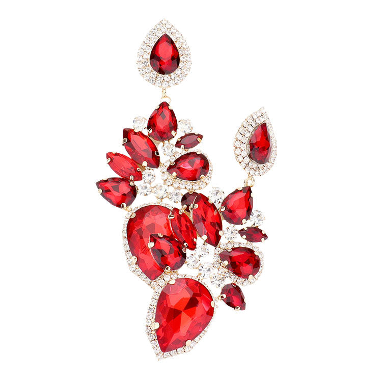 Marquise Teardrop Stone Cluster Dangle Evening Earrings