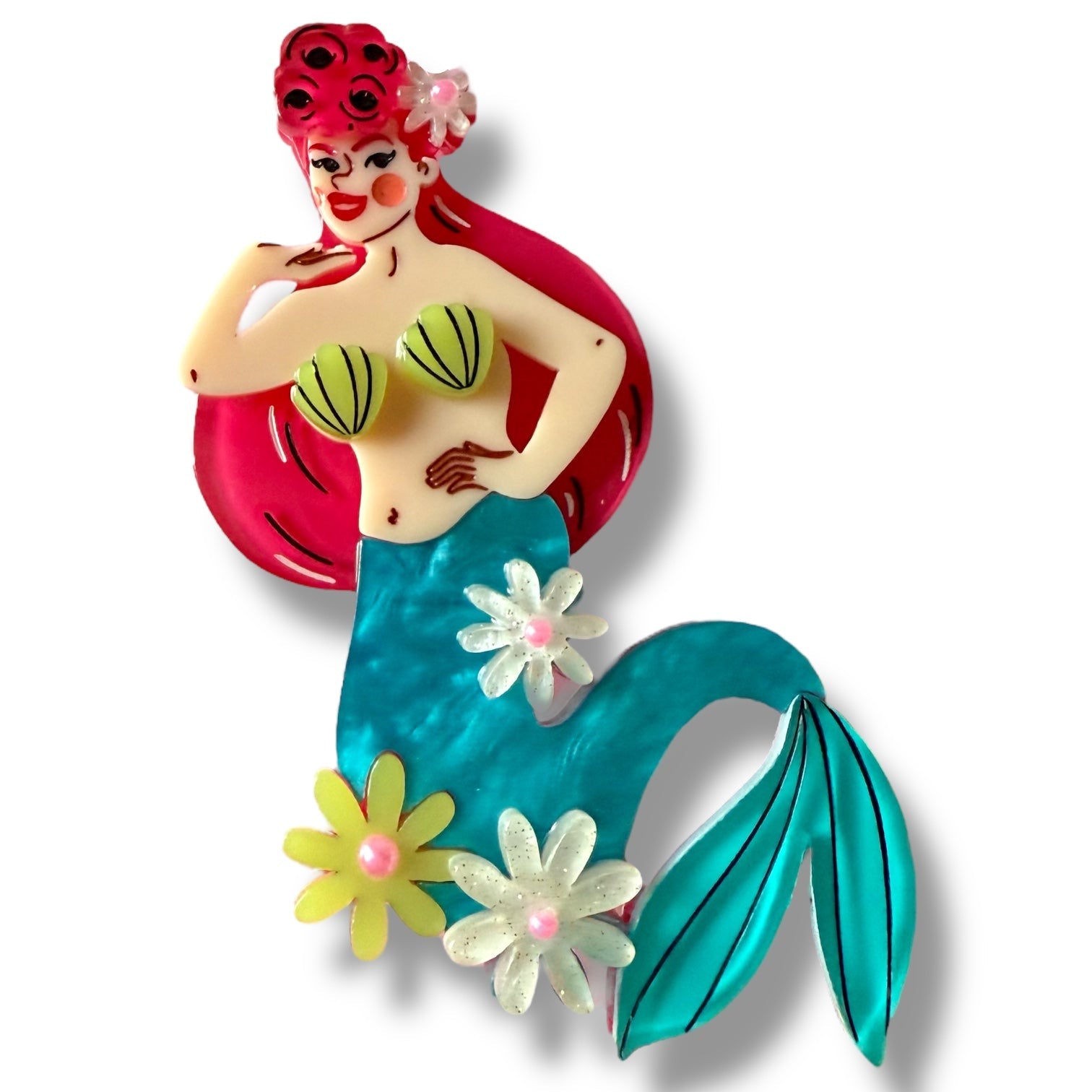Pearl the Mermaid Brooch by Marla VonDuta x Lipstick & Chrome — Vintage Ocean Pin