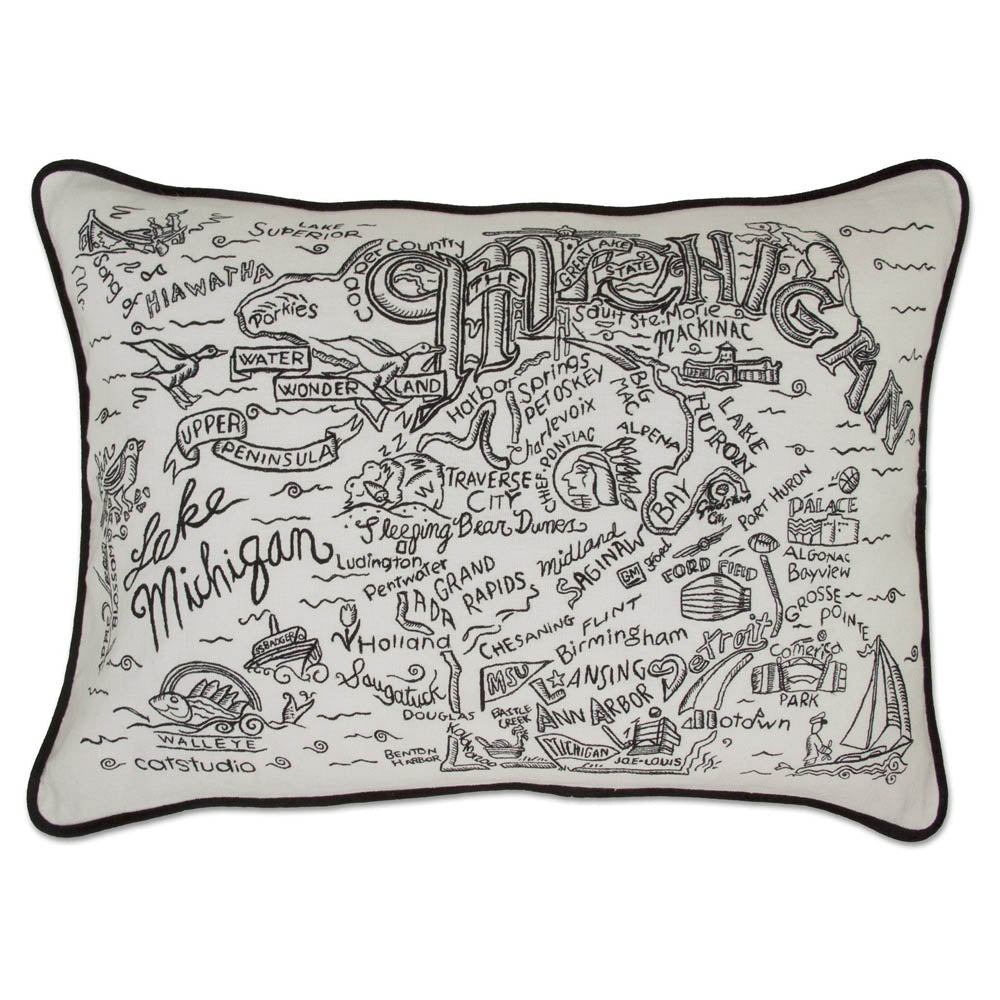Michigan Hand - Guided Machine Pillow by CatStudio by Quirks! at Shirley Shoppe