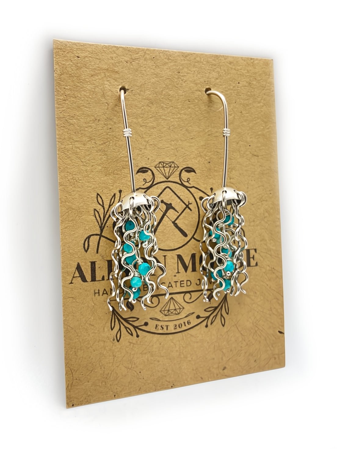 Mini Jellyfish Earrings in Sterling Silver with Turquoise Beads by Alison Morse at Shirley Shoppe