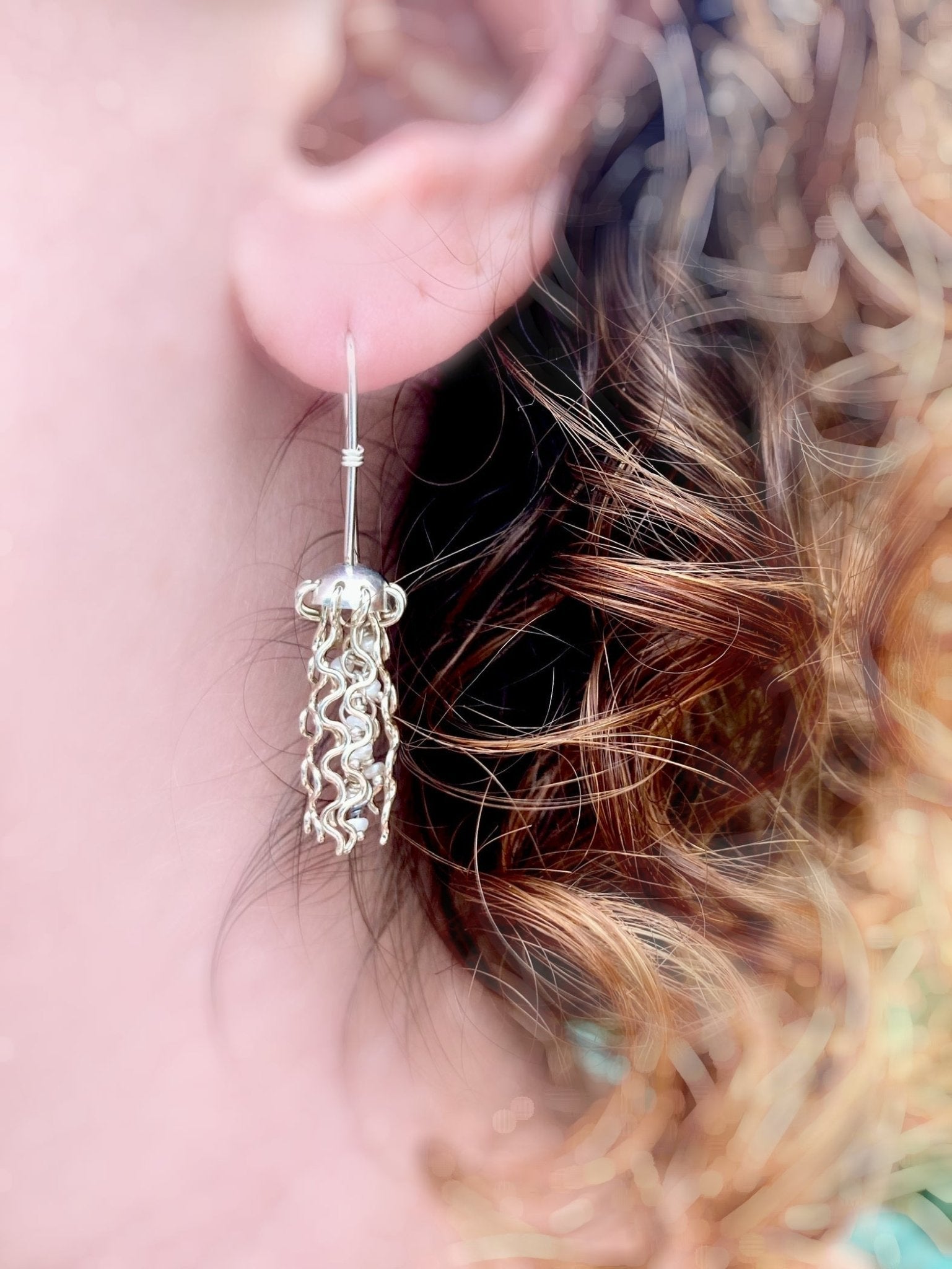 Mini Jellyfish Earrings in Sterling Silver with White Pearls by Alison Morse at Shirley Shoppe