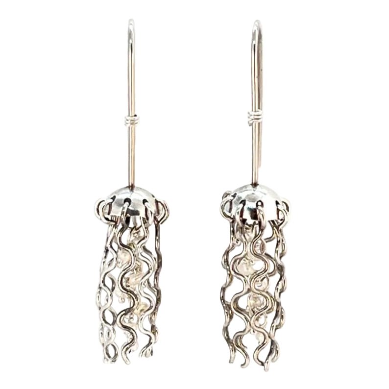 Mini Jellyfish Earrings in Sterling Silver with White Pearls by Alison Morse at Shirley Shoppe