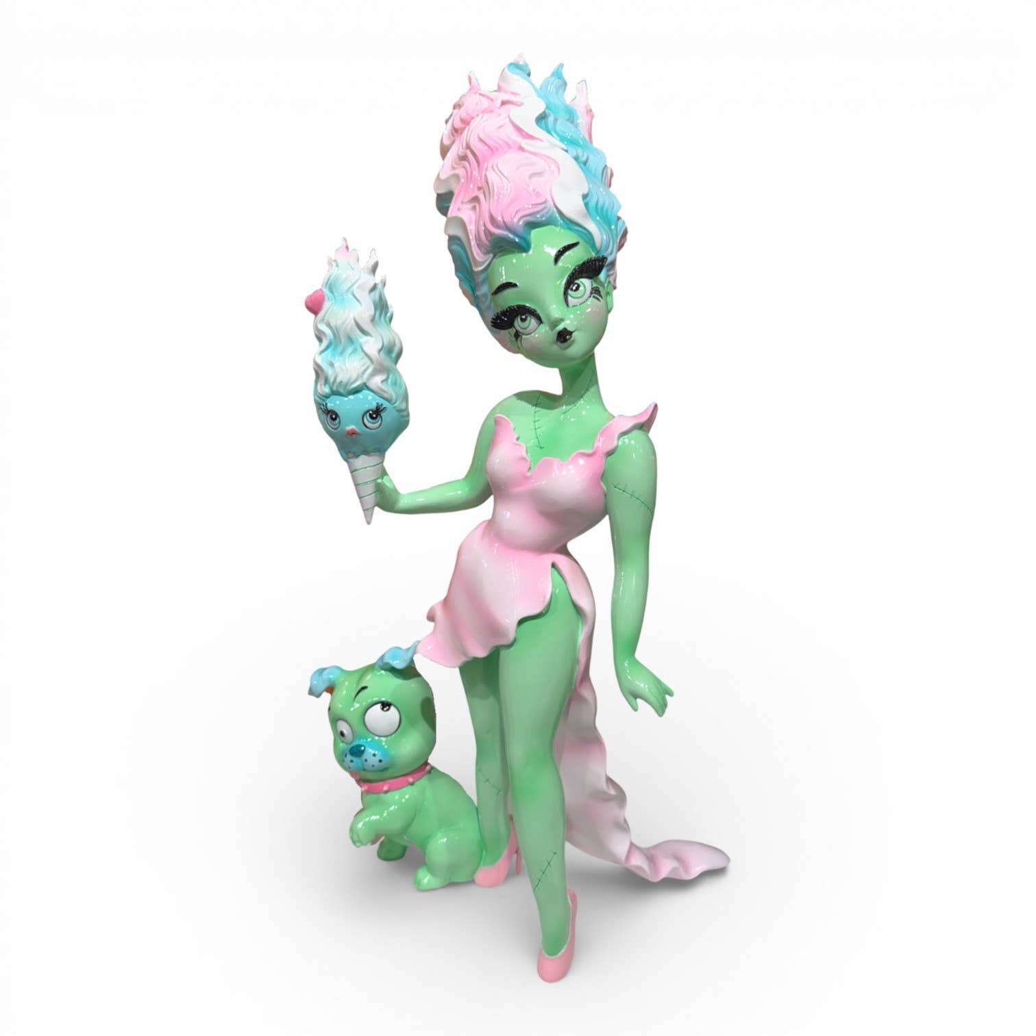 Pastel Candy Bride 18" Monster Bride w/ Igor Bulldog Figurine | Miss Fluff December Diamonds