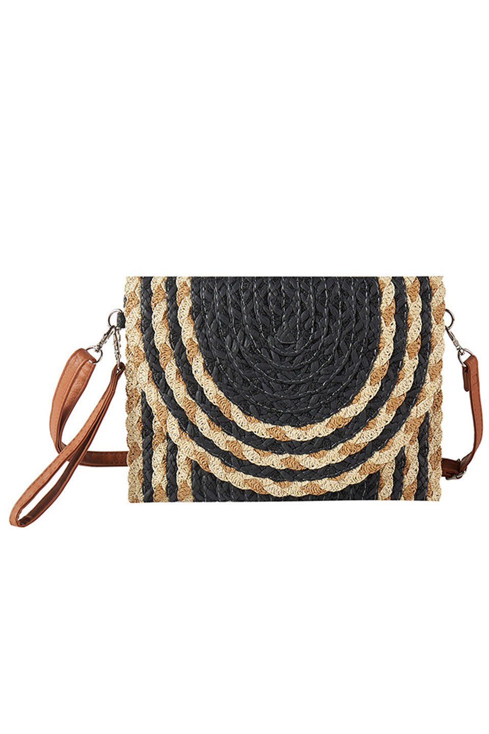 Mix Color Detail Straw Summer Clutch Crossbody Bag