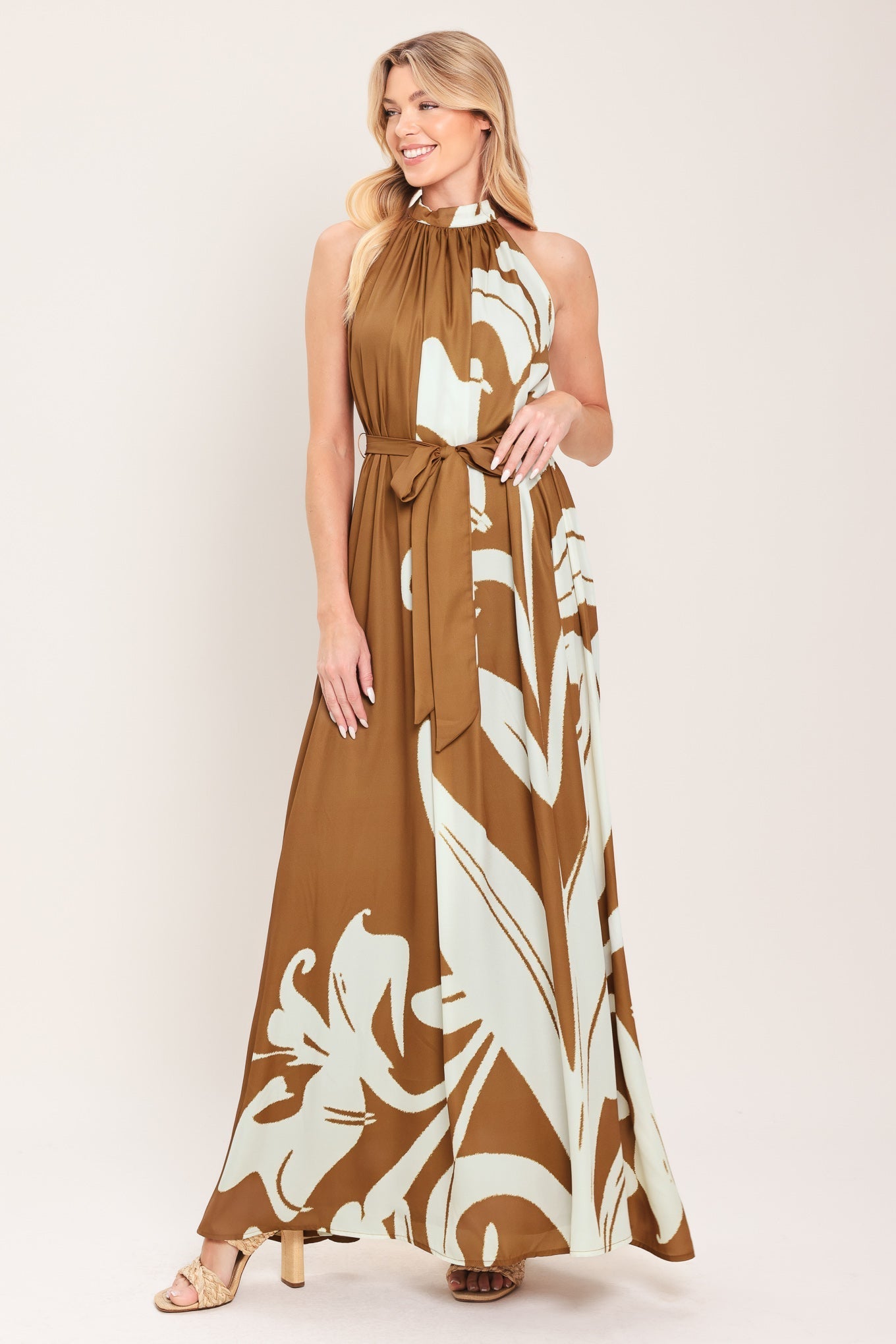 MOCHA SERENITY WOVEN MAXI DRESS by Flying Tomato at Shirley Shoppe