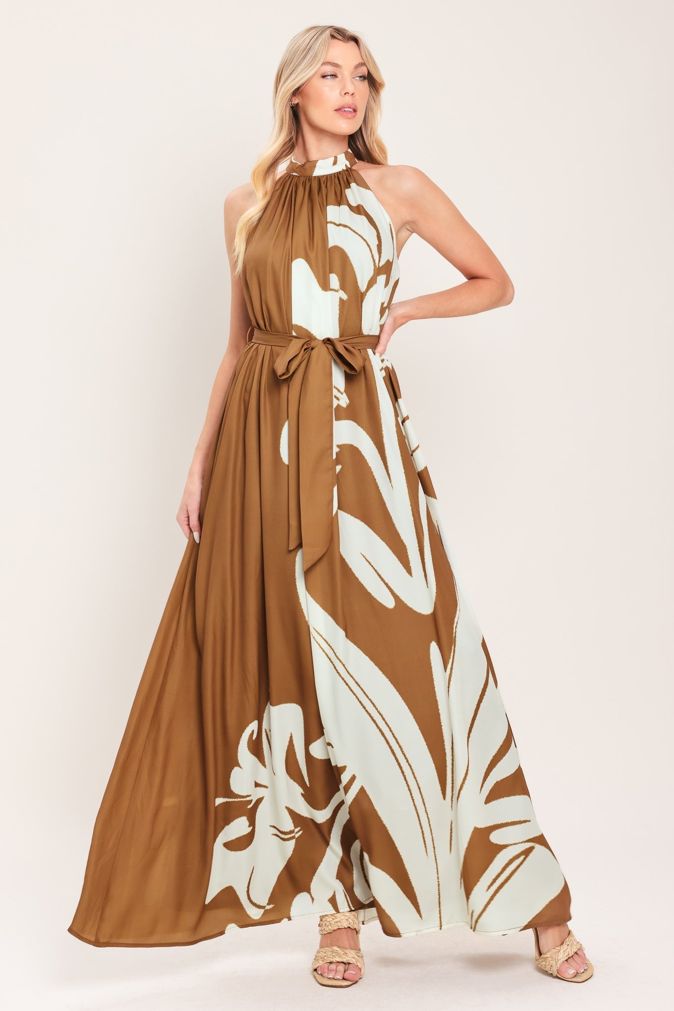 MOCHA SERENITY WOVEN MAXI DRESS by Flying Tomato at Shirley Shoppe
