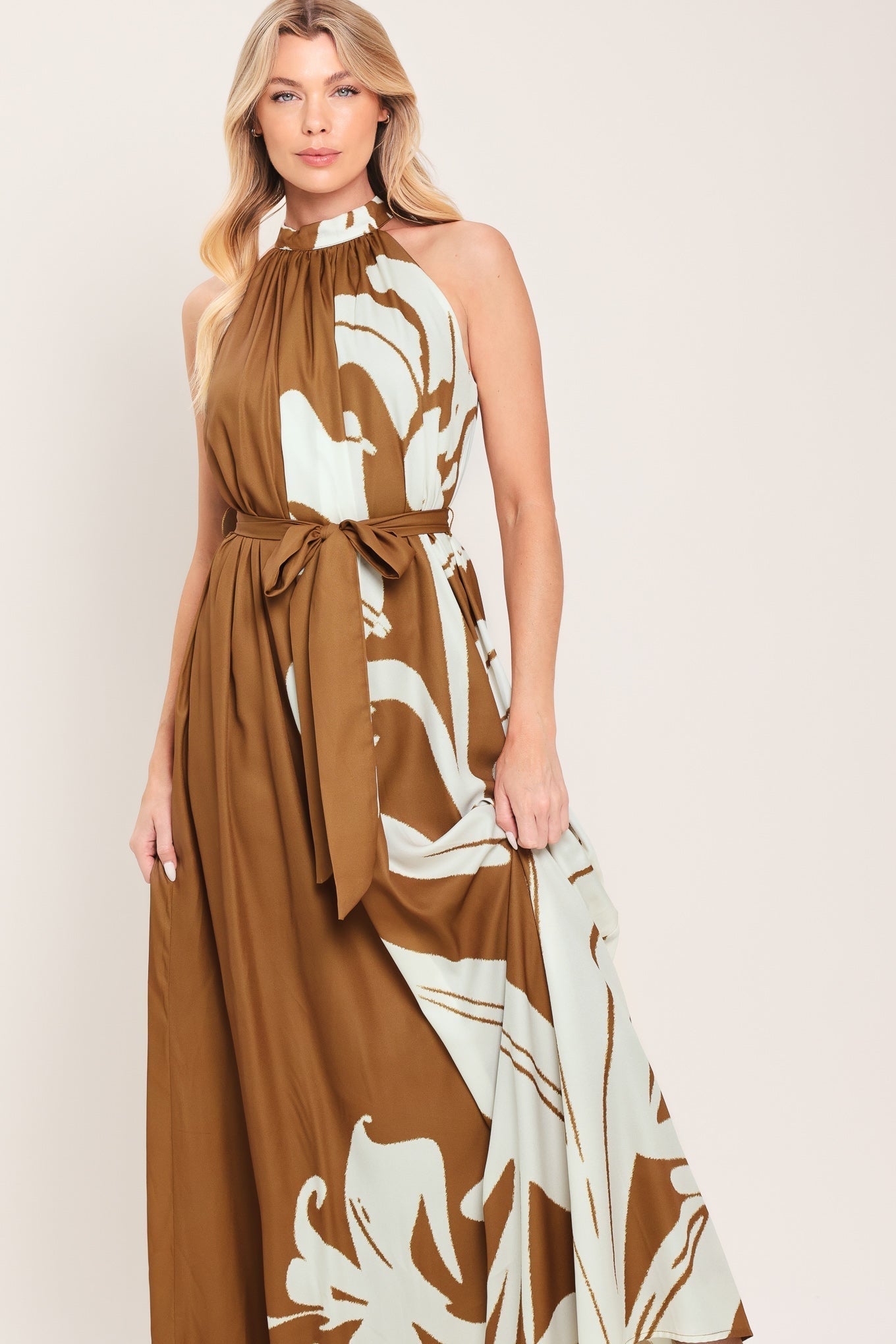 MOCHA SERENITY WOVEN MAXI DRESS by Flying Tomato at Shirley Shoppe