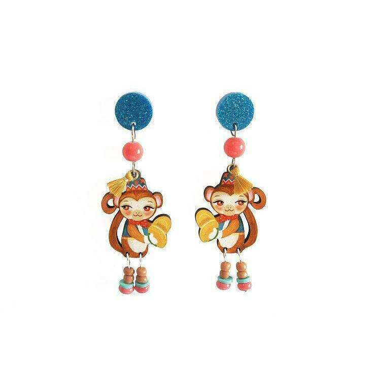 Monkeys with Cymbals Earrings by Laliblue