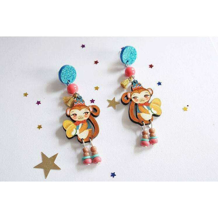 Monkeys with Cymbals Earrings by Laliblue