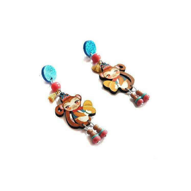 Monkeys with Cymbals Earrings by Laliblue