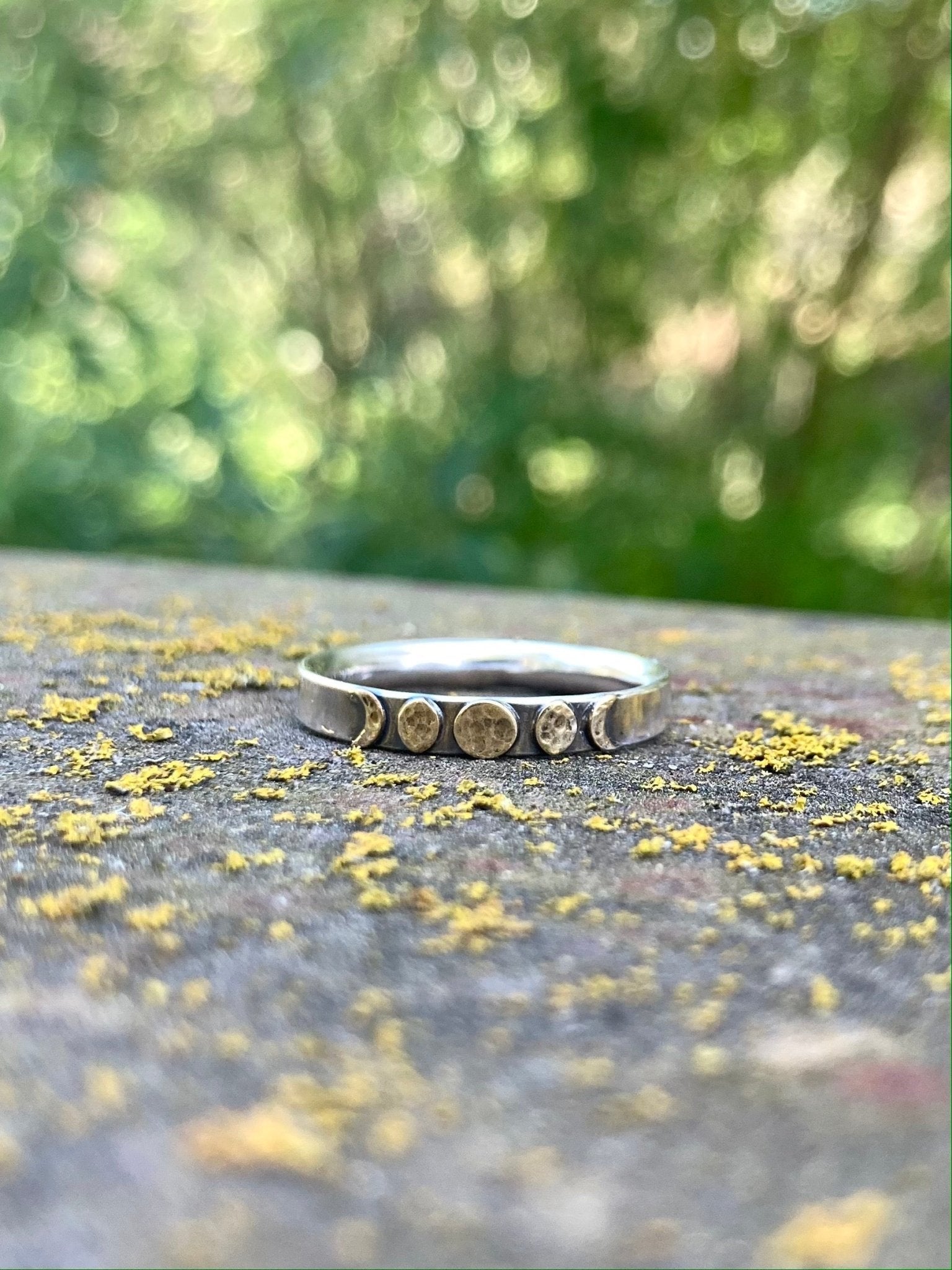 Moon Phase Band Ring in Brass and Sterling Silver by Alison Morse at Shirley Shoppe