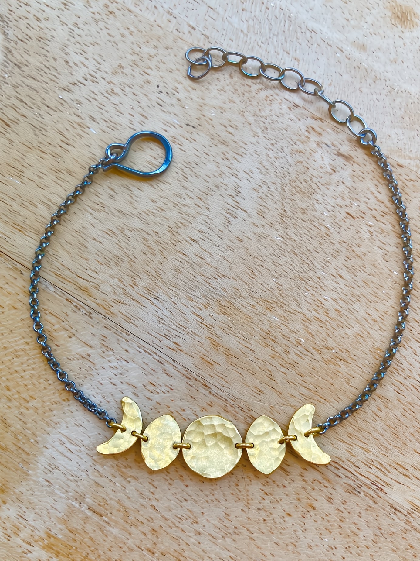 Moon Phase Bracelet in Oxidized Sterling Silver and Brass by Alison Morse at Shirley Shoppe