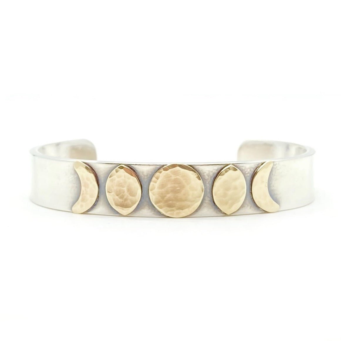 Moon Phase Cuff Bracelet in Sterling Silver and Brass by Alison Morse at Shirley Shoppe