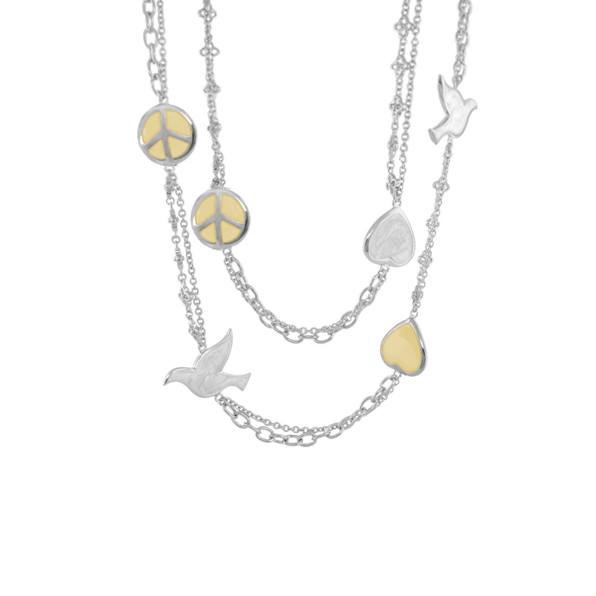 Peace And Dove Double Chain Necklace