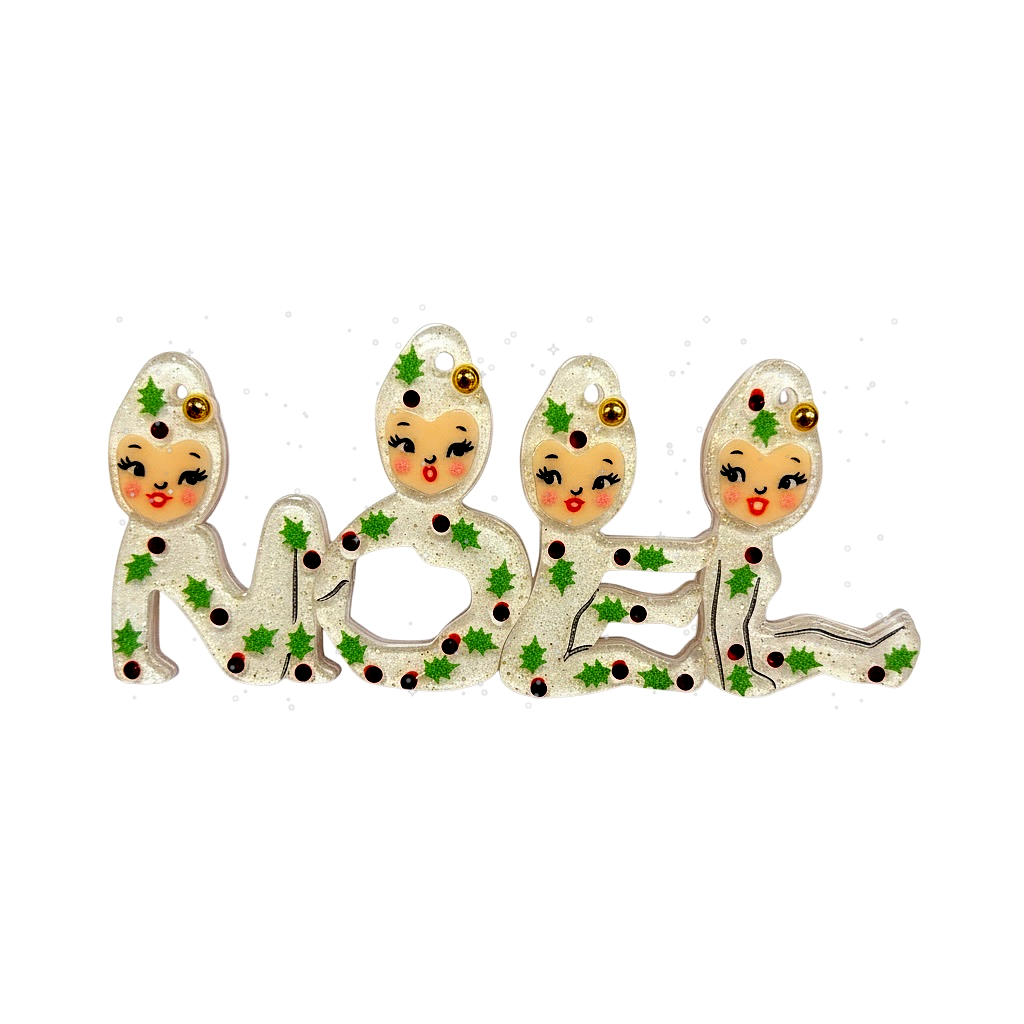 Playful Pixies NOEL Brooch by 50's Vintage Dame x Lipstick & Chrome — Retro Christmas Elf Pin