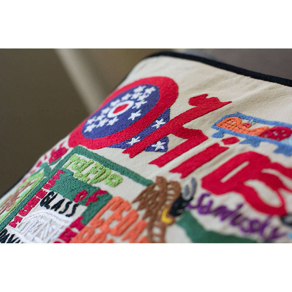 Ohio Hand-Embroidered Pillow