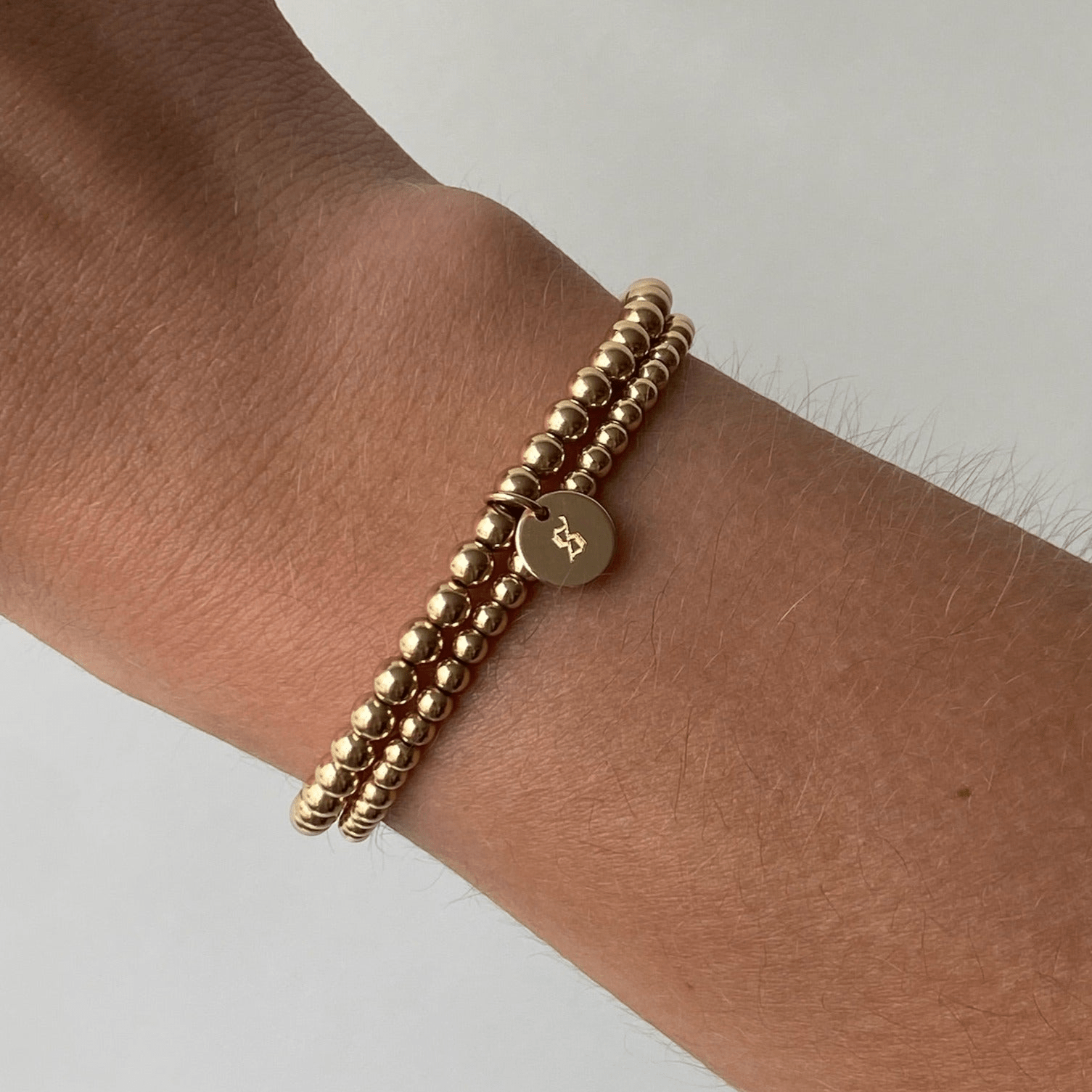 old english initial juno double bracelet stack (3+4mm) by Cuffed by Nano LLC at Shirley Shoppe