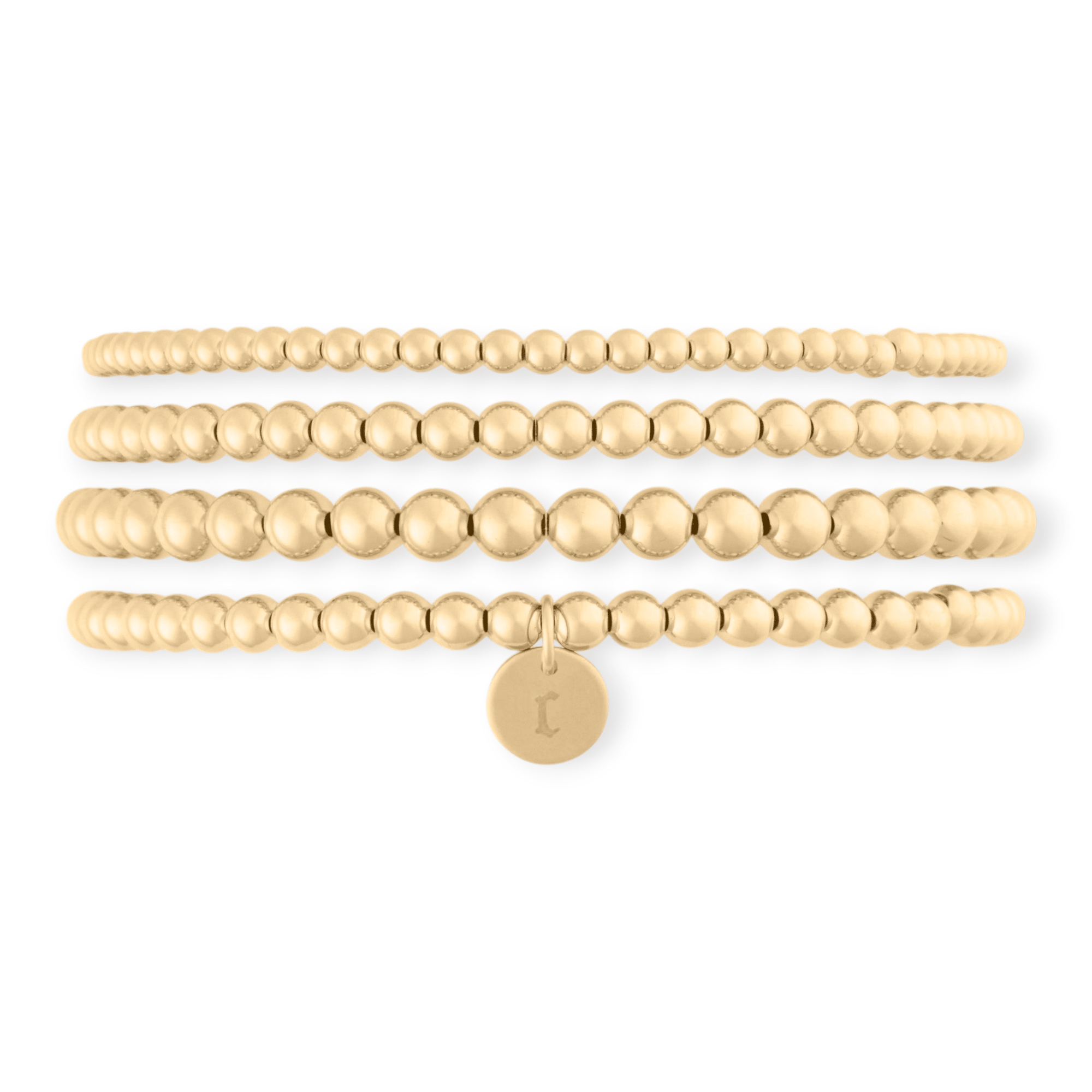 old english initial juno four bracelet stack (3+4+4+5mm) by Cuffed by Nano LLC at Shirley Shoppe