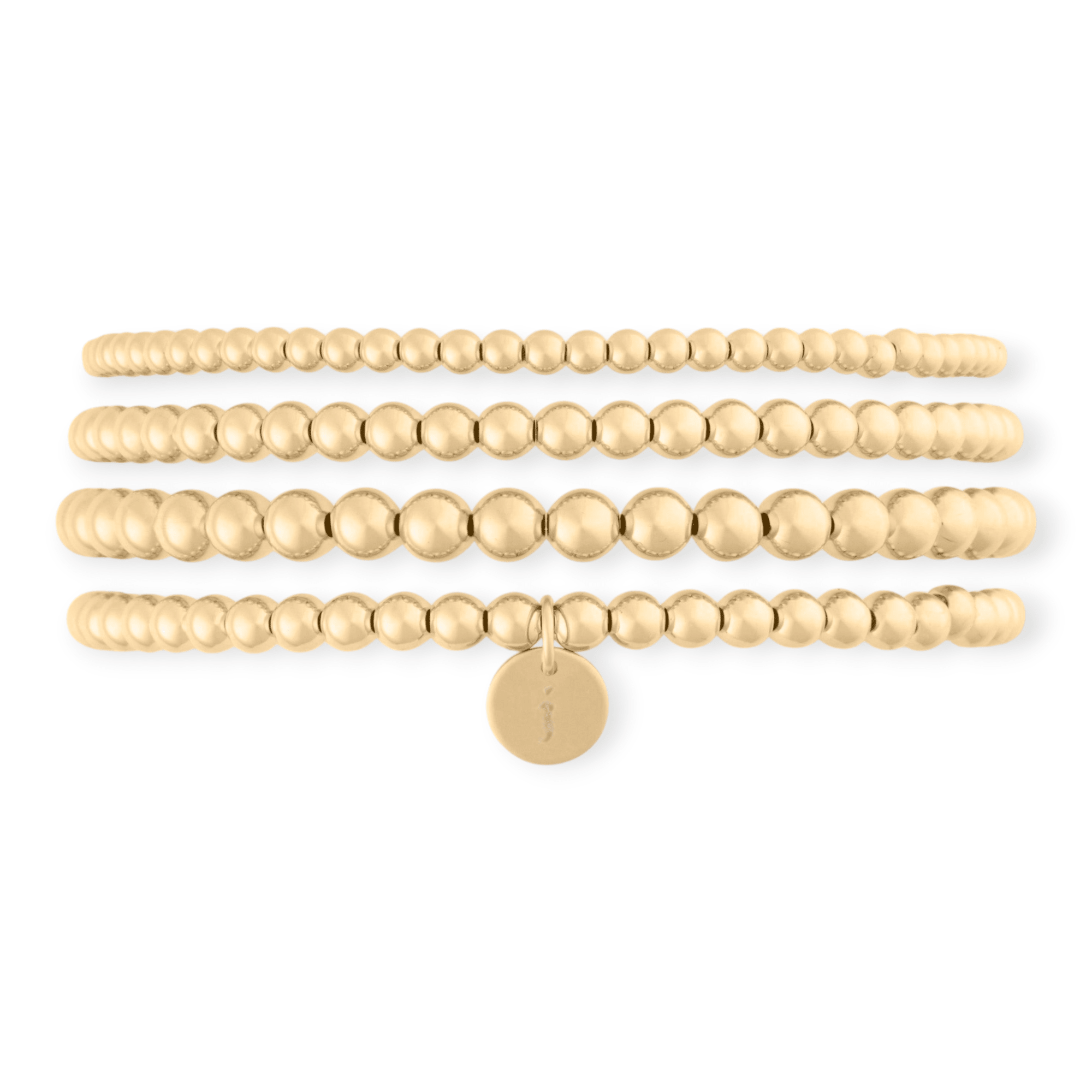 old english initial juno four bracelet stack (3+4+4+5mm) by Cuffed by Nano LLC at Shirley Shoppe
