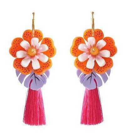 Orange Tropical Flower Earrings by Laliblue by Quirks! at Shirley Shoppe