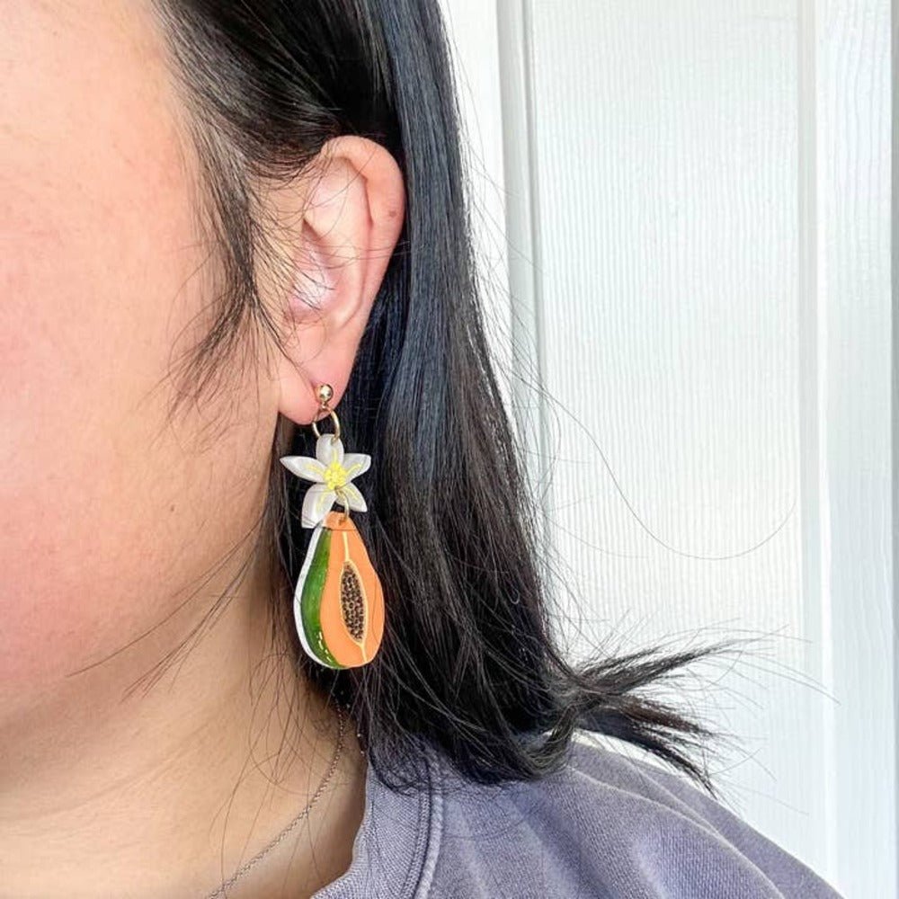 Papaya Dangle Acrylic Earrings by Quirks! at Shirley Shoppe