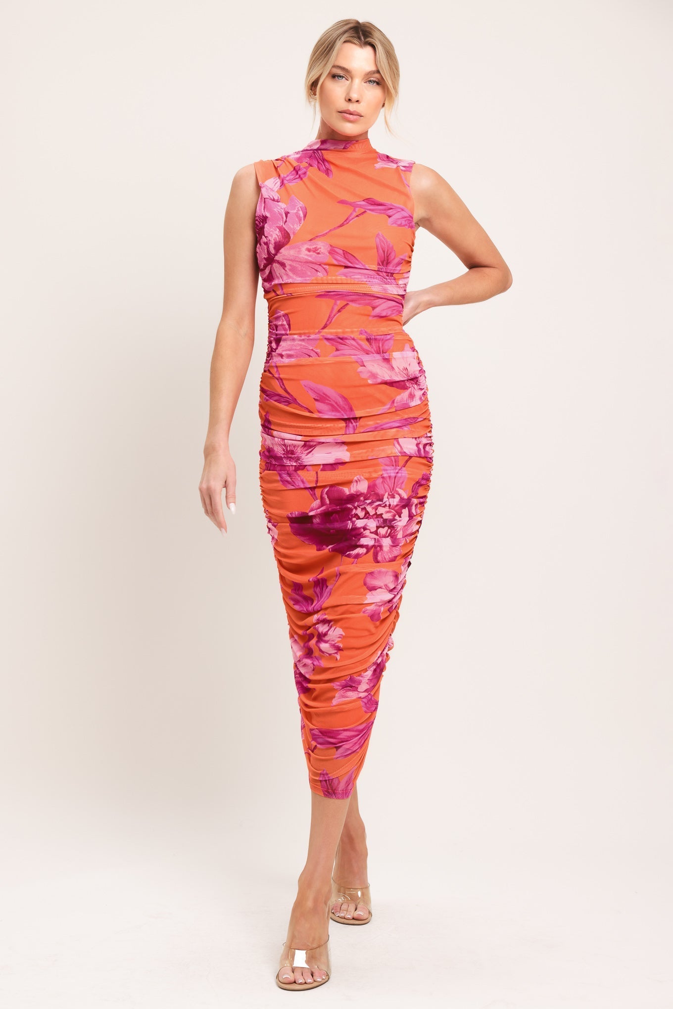 PARADISE GLOW POWER MESH MIDI DRESS by Flying Tomato at Shirley Shoppe