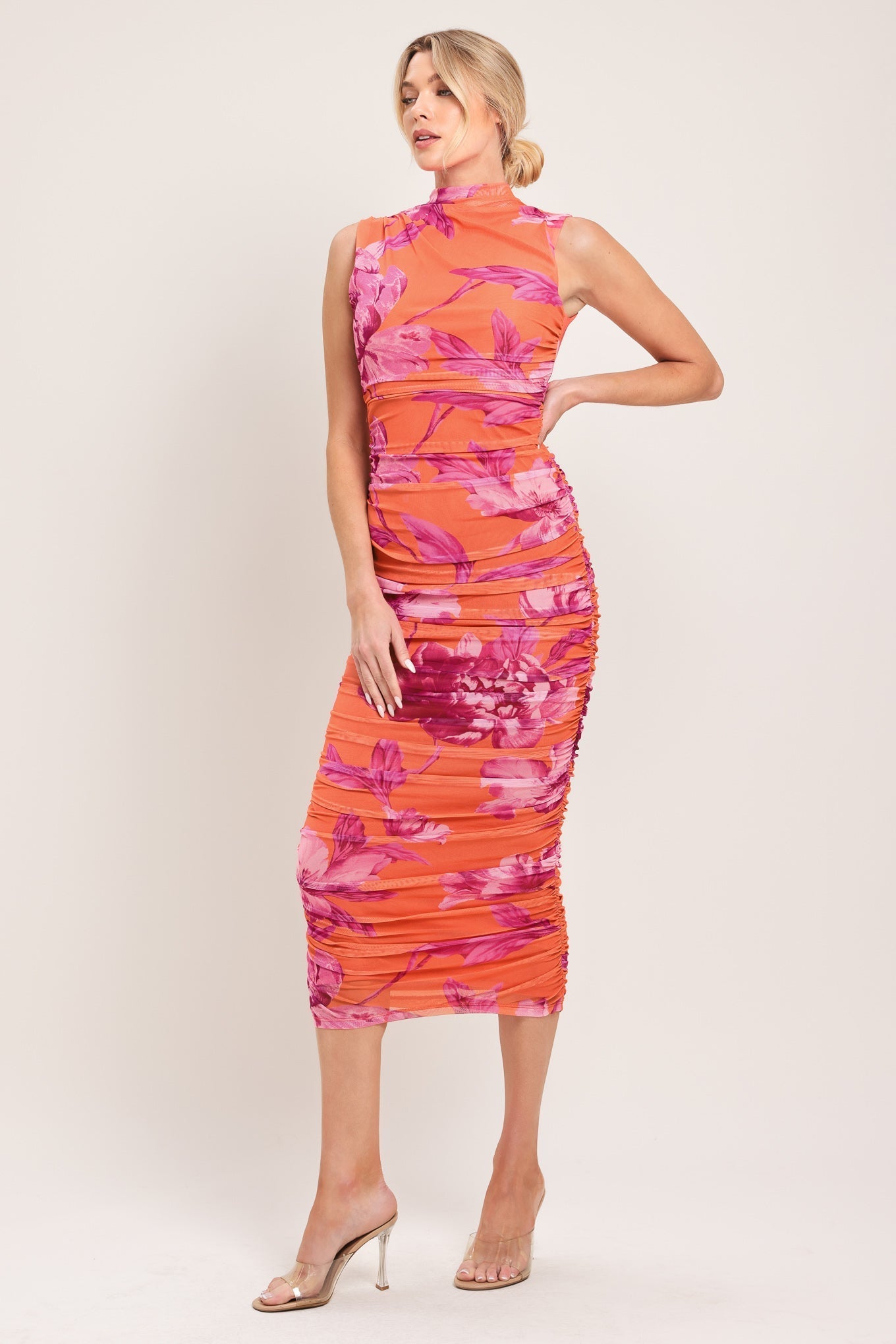 PARADISE GLOW POWER MESH MIDI DRESS by Flying Tomato at Shirley Shoppe