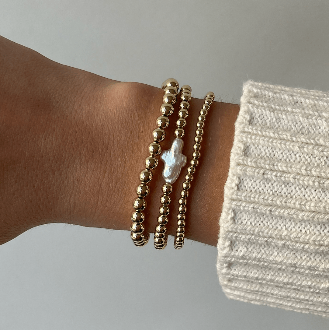 pearl cross juno bracelet triple stack (3+4+5mm) by Cuffed by Nano LLC at Shirley Shoppe