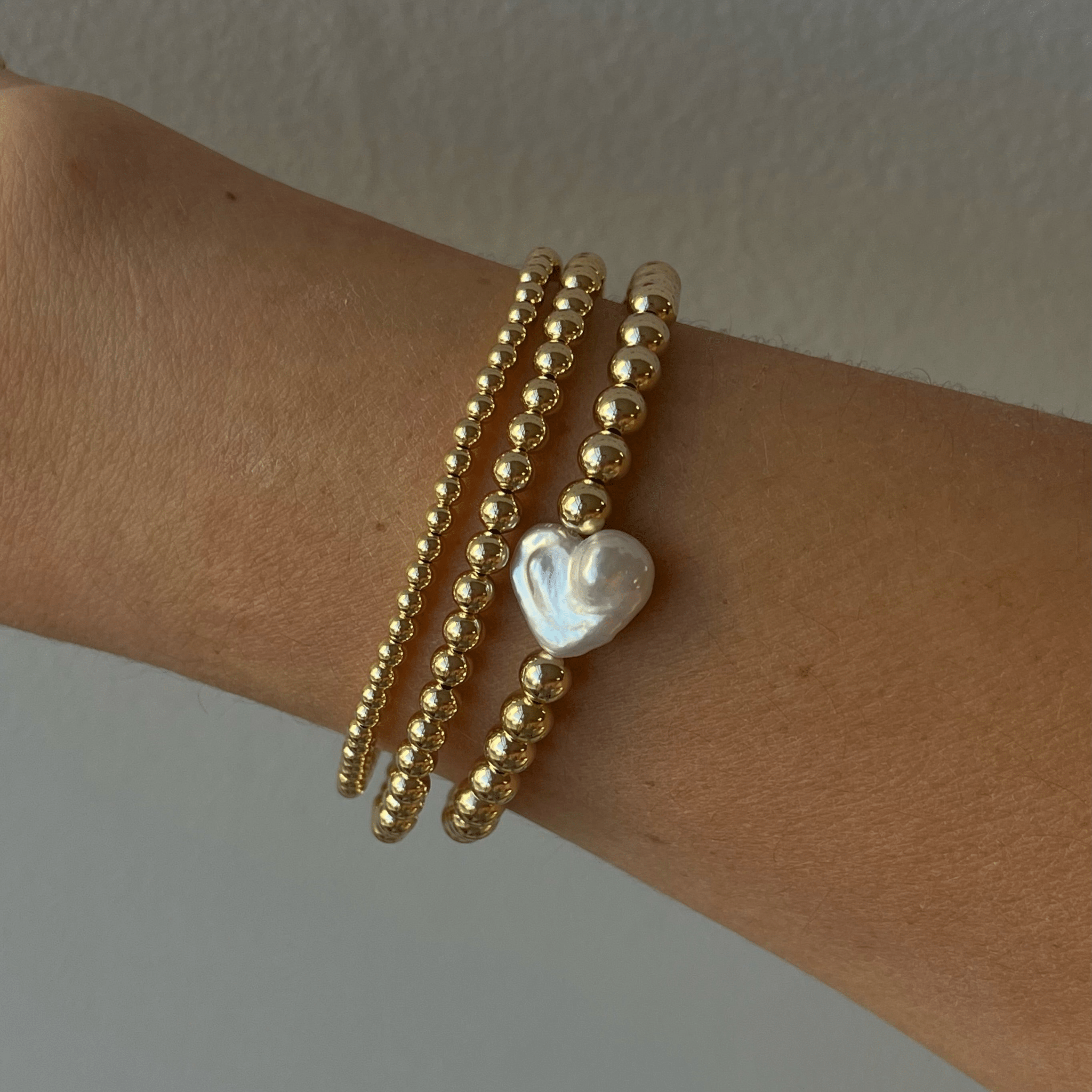 pearl heart juno bracelet triple stack (3+4+5mm) by Cuffed by Nano LLC at Shirley Shoppe