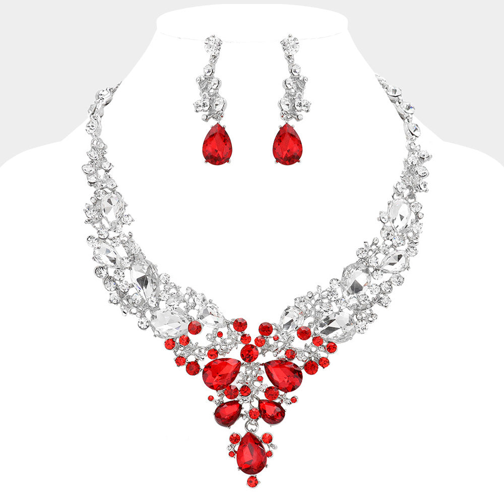 Pearl Round Teardrop Stone Accented Evening Necklace