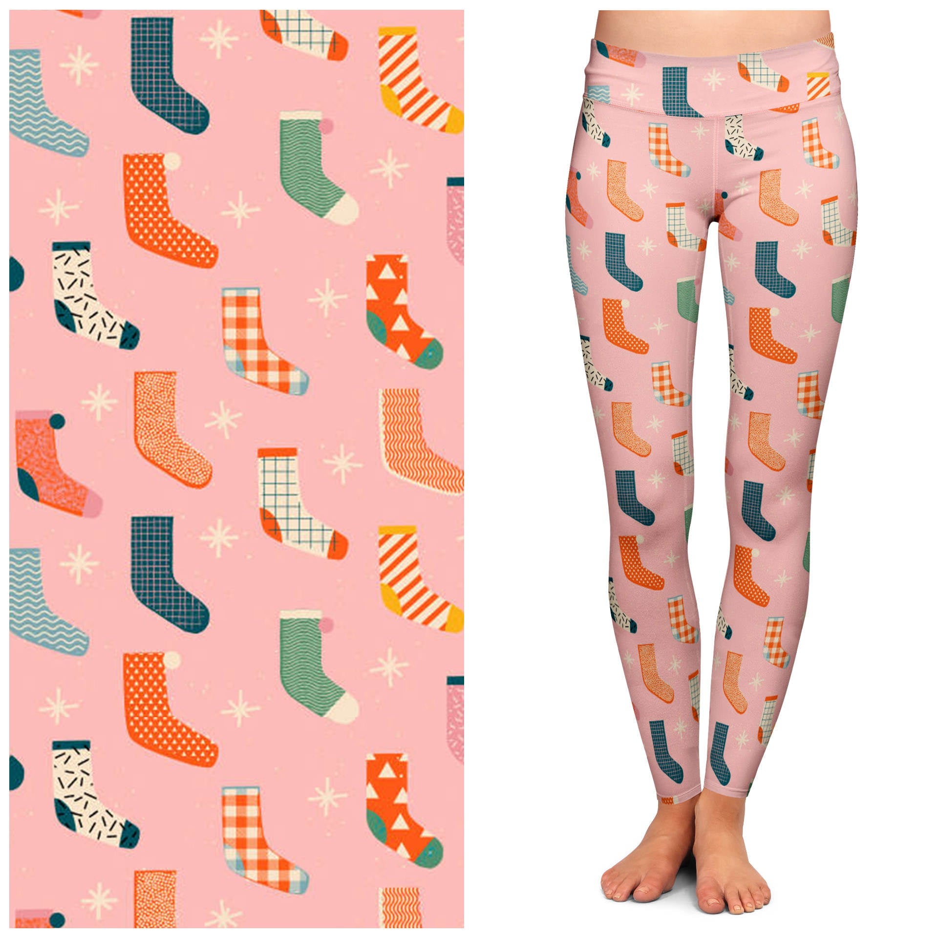 "Yuletide Yarn" Buttery Soft Leggings by Lipstick & Chrome — Christmas Cat Print Leggings