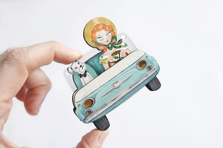 Pinup Car Ride Convertible Brooch & Necklace by Laliblue by Quirks! at Shirley Shoppe
