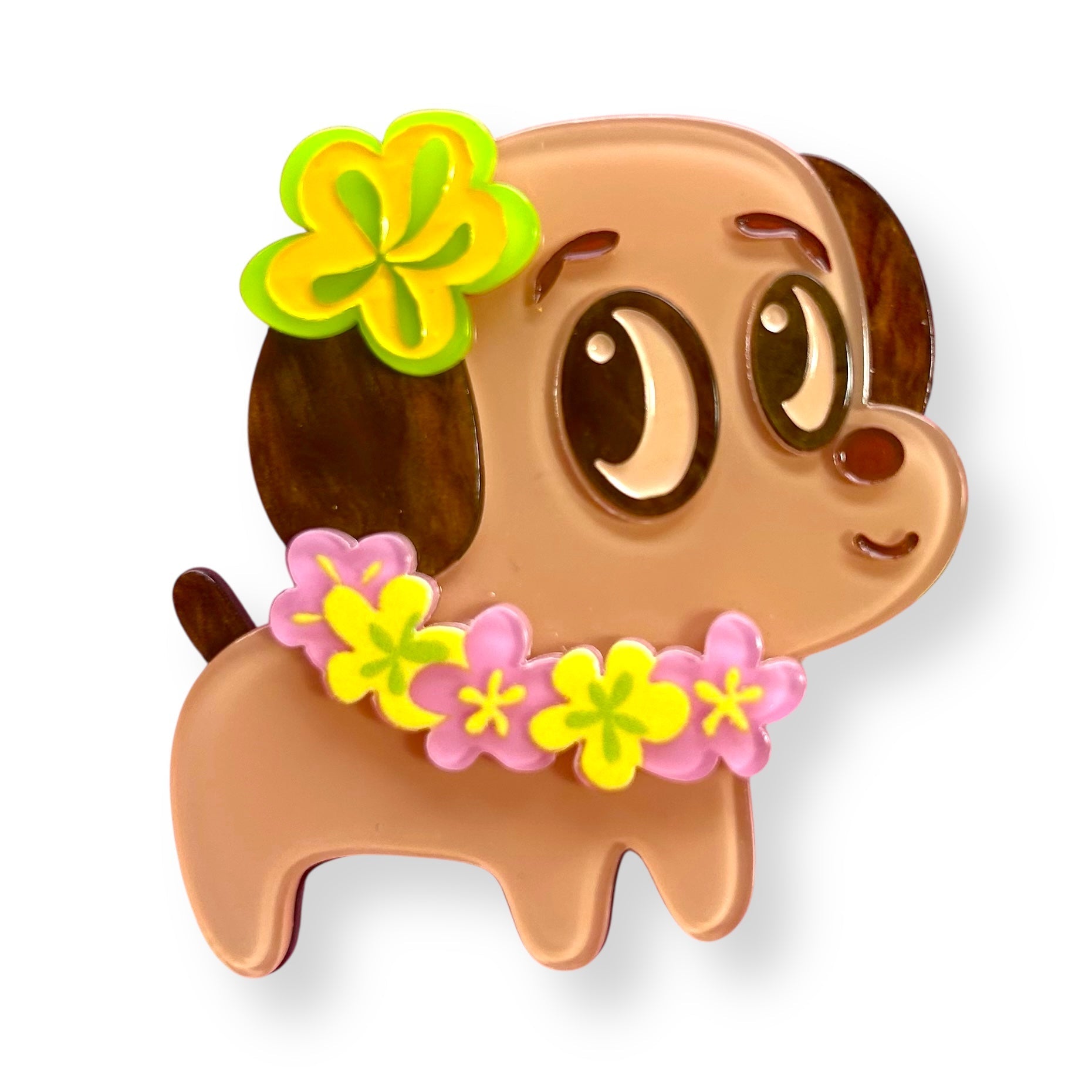 Polynesian Pup Mini Brooch by Miss Fluff x Lipstick & Chrome — Tiki Dog Pin
