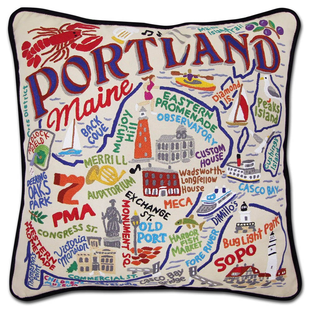 Portland, ME Hand - Embroidered Pillow by CatStudio by Quirks! at Shirley Shoppe