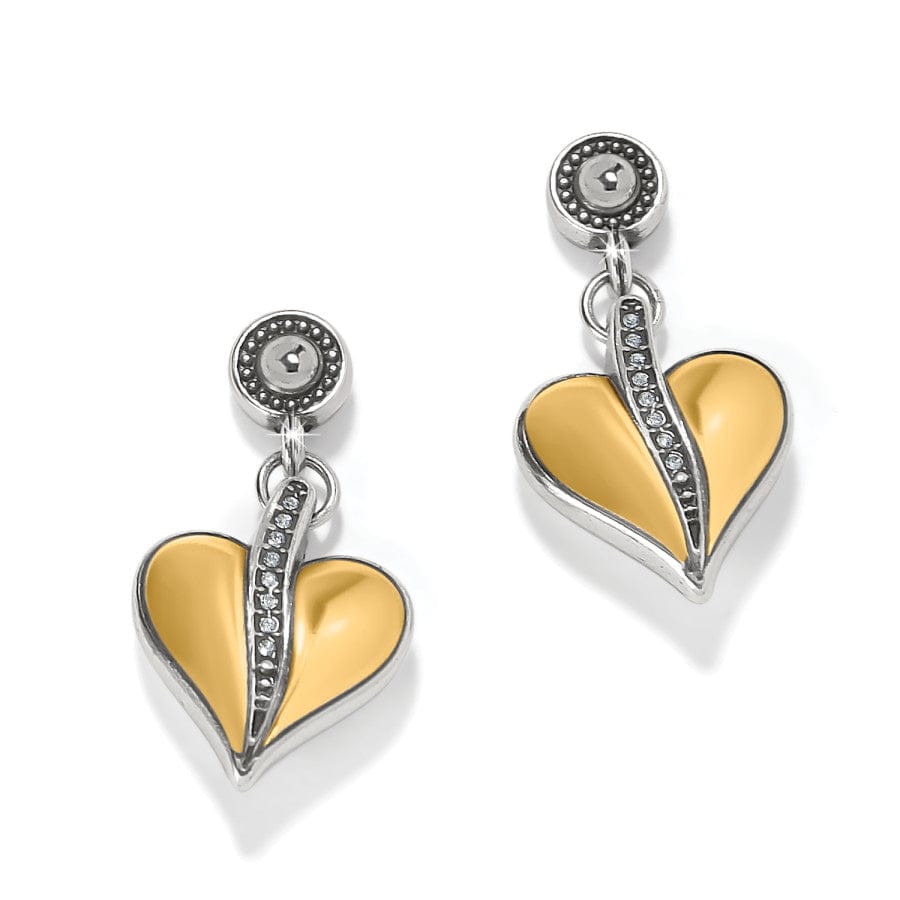 Precious Heart Two Tone Post Drop Earrings