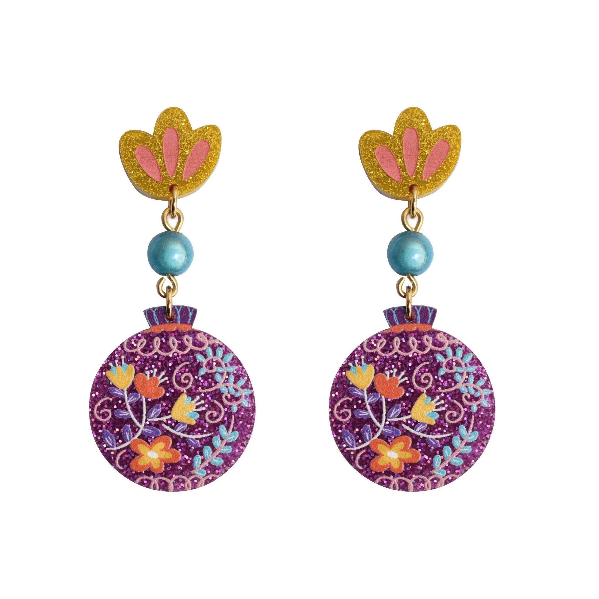 Purple Christmas Bauble Earrings by Laliblue – Retro Statement Jewelry Laliblue by Quirks! at Shirley Shoppe