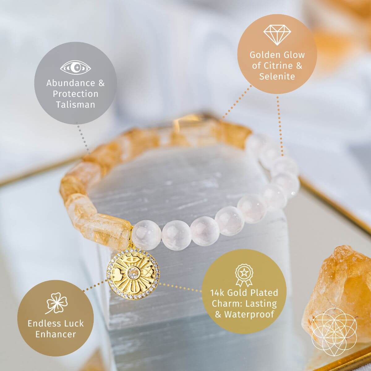 Quartet of Luck - Citrine & Selenite Bracelet of Serendipity by Conscious Items at Shirley Shoppe