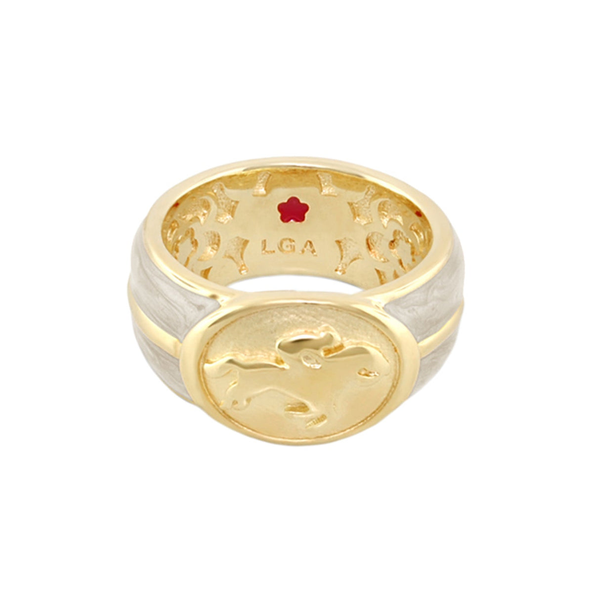 Equestrian Ring — White Jockey Medallion