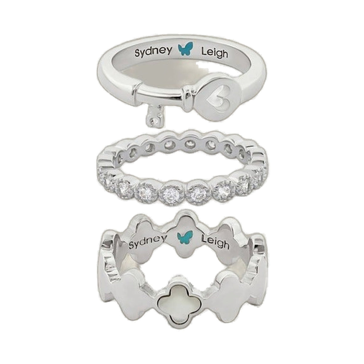 Sydney Leigh Heart Key & Clover Rings Set of 3