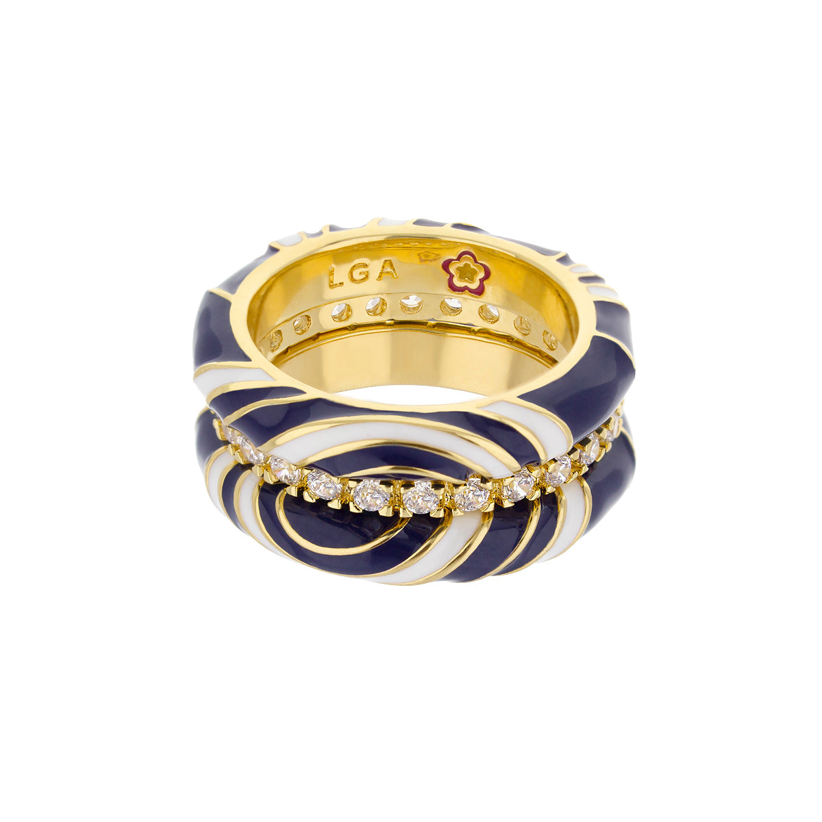 Petit Gateau Stackable Ring — Swirl & Pavé Duo